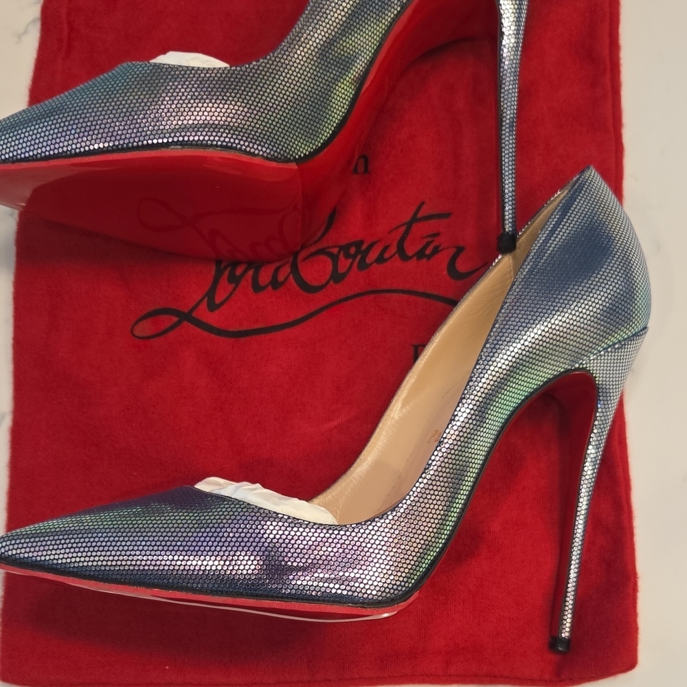 Christian Louboutin Iridescent Pointed-Toe Stiletto Pump with Red Sole